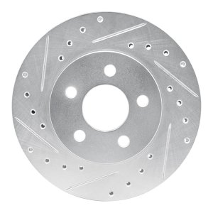Chrysler Town & Country Brake Rotor (1) - Front Left - R1 Concepts - Drilled & Slotted - Silver - `96-`00